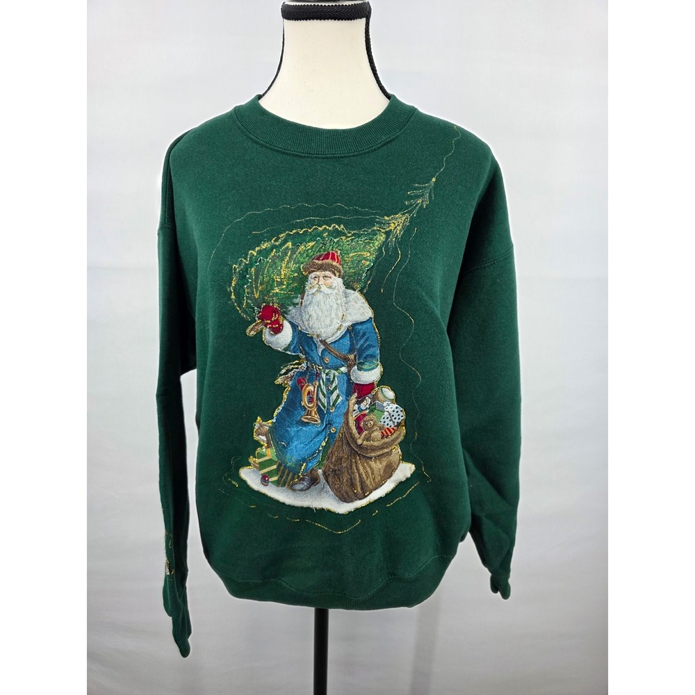 Vintage Lee Sturdy Sweats Santa Christmas Graphic Sweatshirt Green Large USA